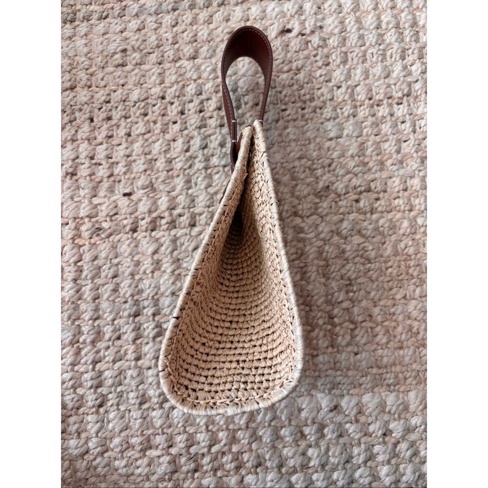NWT J CREW  Raffia & Leather Bucket | Coastal Quiet Luxury Woven Top-handle bag - Picture 7 of 10